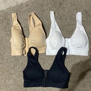 New, Miracle Bamboo Bra 3 piece set. Wireless, front closure. Black, white, tan